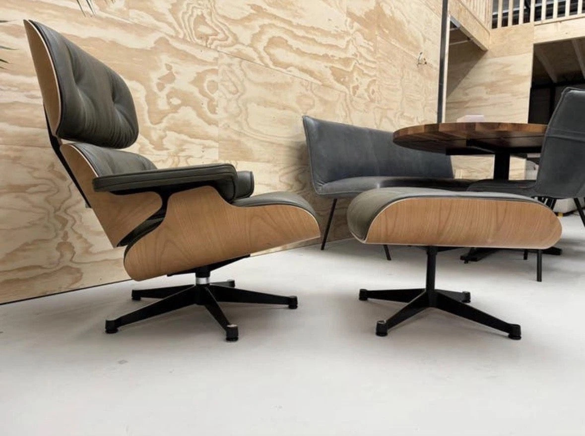 Vitra Lounge Chair XL + Ottoman premium leder Kahki