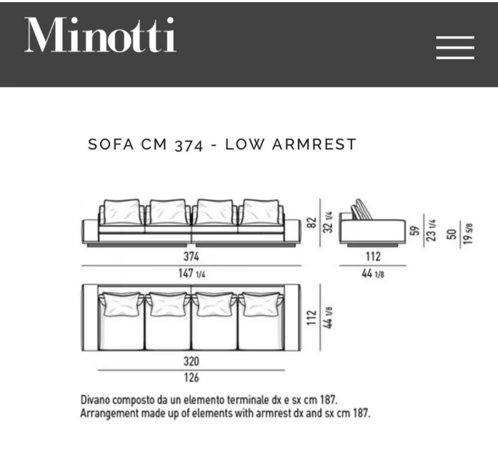 Minotti Lawrence configuratie stof cat. 112x347 cm
