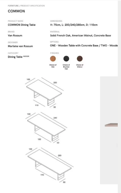 Van Rossum tafel Common 100x280 cm geborsteld eiken zwart
