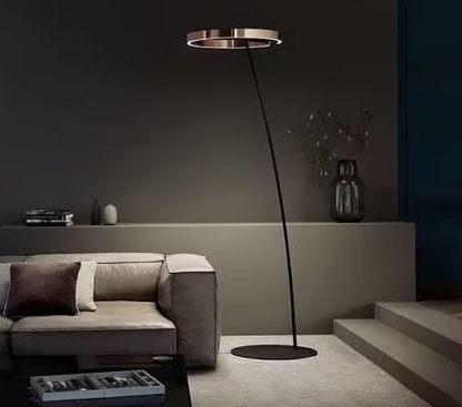 Vloerlamp Occhio Mito Raggio mat zwarte basis (voet + carbon stang) icm licht ring uitgevoerd in mat Goud