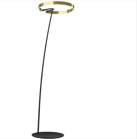 Vloerlamp Occhio Mito Raggio mat zwarte basis (voet + carbon stang) icm licht ring uitgevoerd in mat Goud