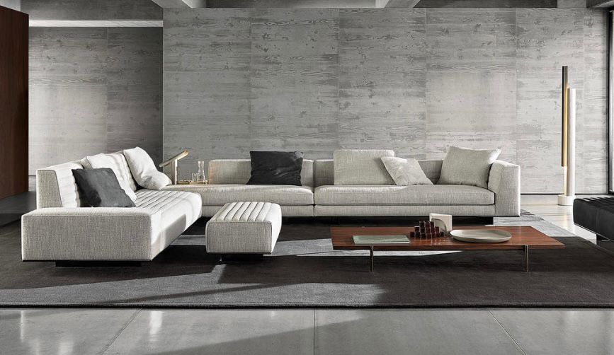 Minotti Roger configuratie 326x418cm + Pouf fabric Natte 03