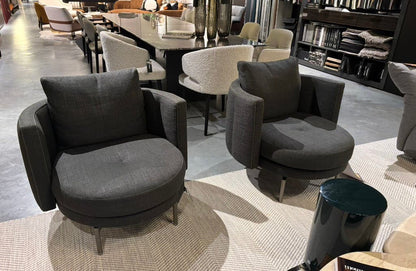 Minotti Torii Swivel fauteuils – Muschio stof en leren bies – foto 3