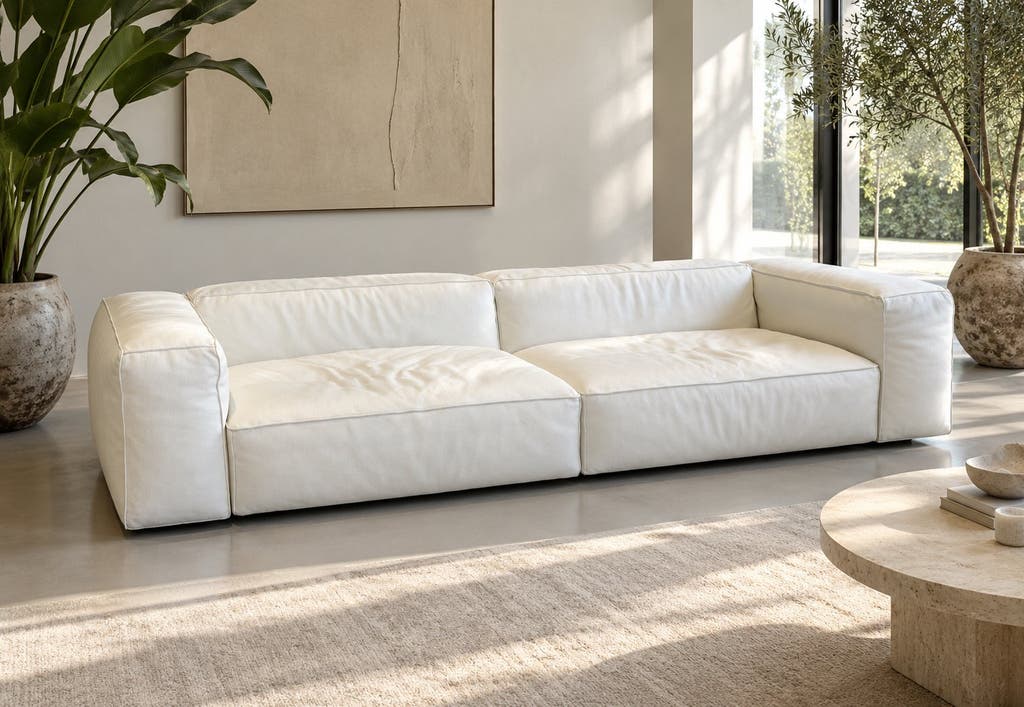 Edra Kahn bank – wit buffelleer, 110 × 290 cm – foto 3