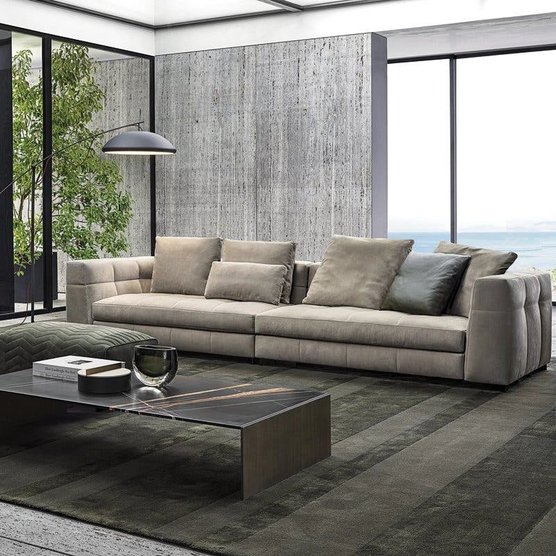 Minotti Blazer bank – 108 × 356 cm, leren hoofdsteunen – foto 2