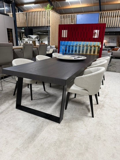 6 Minotti Aston Dining chairs stof cat G beige zand