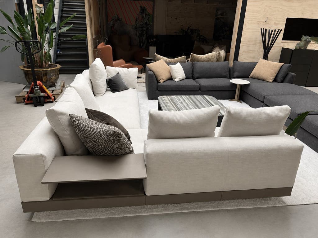 Minotti Connery modulaire hoekbank – ecru Aspen stof en leer – foto 5