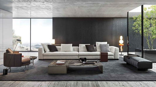 Minotti Blazer bank – 108 × 356 cm, leren hoofdsteunen – foto 1